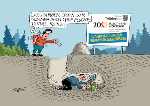 Cartoon: Buddelflink (medium) by RABE tagged deutsche,einheit,feiertag,berlin,wiedervereinigung,ost,west,ossi,wessi,dritter,oktober,montag,montagsdemo,rabe,ralf,böhme,cartoon,karikatur,pressezeichnung,farbcartoon,tagescartoon,zone,zonengrenze,fluchttunnel,fluchtweg,grenze,wanderung,untertage,schacht,eimer,schaufel,dreck,deutsche,einheit,feiertag,berlin,wiedervereinigung,ost,west,ossi,wessi,dritter,oktober,montag,montagsdemo,rabe,ralf,böhme,cartoon,karikatur,pressezeichnung,farbcartoon,tagescartoon,zone,zonengrenze,fluchttunnel,fluchtweg,grenze,wanderung,untertage,schacht,eimer,schaufel,dreck