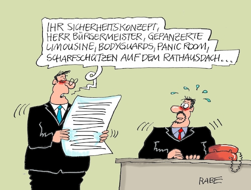 Cartoon: Bürgermeisterschutz (medium) by RABE tagged landtagswahlen,wahlergebnisse,sachsen,brandenburg,groko,spd,cdu,rabe,ralf,böhme,cartoon,karikatur,pressezeichnung,farbcartoon,tagescartoon,arzt,doktor,csu,afd,verluste,rechte,populismus,gewalt,bürgermeister,linke,rechtsradikale,linksradikale,panicroom,scharfschützen,bodyguards,limousine,panzerung,landtagswahlen,wahlergebnisse,sachsen,brandenburg,groko,spd,cdu,rabe,ralf,böhme,cartoon,karikatur,pressezeichnung,farbcartoon,tagescartoon,arzt,doktor,csu,afd,verluste,rechte,populismus,gewalt,bürgermeister,linke,rechtsradikale,linksradikale,panicroom,scharfschützen,bodyguards,limousine,panzerung