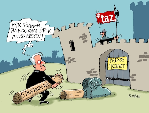 Cartoon: Burgerstürmung (medium) by RABE tagged horst,seehofer,innenminister,csu,union,taz,tageszeitung,pressefreiheit,polizei,müllhalde,rabe,ralf,böhme,cartoon,karikatur,pressezeichnung,farbcartoon,tagescartoon,presserat,krit,strafanzeige,anzeige,burg,festung,erstürmung,ramme,rammbock,horst,seehofer,innenminister,csu,union,taz,tageszeitung,pressefreiheit,polizei,müllhalde,rabe,ralf,böhme,cartoon,karikatur,pressezeichnung,farbcartoon,tagescartoon,presserat,krit,strafanzeige,anzeige,burg,festung,erstürmung,ramme,rammbock