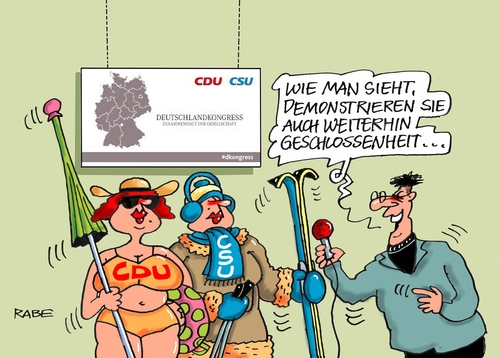 Cartoon: Cdu Csu Deutschlandkongress (medium) by RABE tagged schwesternparteien,cdu,csu,deutschlandkongress,geschlossenheit,merkel,seehofer,flüchtlingskrise,obergrenze,würzburg,rabe,ralf,böhme,cartoon,karikatur,pressezeichnung,farbcartoon,tagescartoon,sommer,winter,hitze,kälte,schnee,sonnenstrahlen,bikini,pelzmantel,ski,schwesternparteien,cdu,csu,deutschlandkongress,geschlossenheit,merkel,seehofer,flüchtlingskrise,obergrenze,würzburg,rabe,ralf,böhme,cartoon,karikatur,pressezeichnung,farbcartoon,tagescartoon,sommer,winter,hitze,kälte,schnee,sonnenstrahlen,bikini,pelzmantel,ski