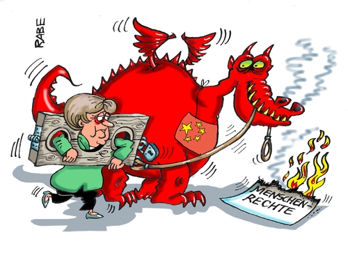 Cartoon: Chinabesuch (medium) by RABE tagged chinabesuch,peking,staatsbesuch,merkel,ehrendoktorwürde,verträge,wirtschaftsverträge,wirtschaftsabkommen,menschenrechte,eu,handelsabkommen,rabe,ralf,böhme,cartoon,karikatur,pressezeichnung,farbcartoon,tagescartoon,drachen,schafott,feuer,flamme,chinabesuch,peking,staatsbesuch,merkel,ehrendoktorwürde,verträge,wirtschaftsverträge,wirtschaftsabkommen,menschenrechte,eu,handelsabkommen,rabe,ralf,böhme,cartoon,karikatur,pressezeichnung,farbcartoon,tagescartoon,drachen,schafott,feuer,flamme