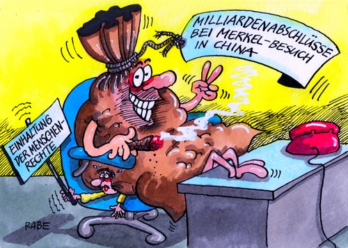 Cartoon: Chinasack (medium) by RABE tagged china,staatsbesuch,kanzlerin,merkel,peking,menschenrechte,milliardenabschlüsse,eurokrise,eurorettung,merkelbesuch,wirtschaftsverträge,premierminister,jiabao,regierungskonsultation,geld,geldsack,sack,protestler,transparent,vereinbarung,milliardengeschäft,airbus,chinabesuch,china,staatsbesuch,kanzlerin,merkel,peking,menschenrechte,milliardenabschlüsse,eurokrise,eurorettung,merkelbesuch,wirtschaftsverträge,premierminister,jiabao,regierungskonsultation,geld,geldsack,sack,protestler,transparent,vereinbarung,milliardengeschäft,airbus,chinabesuch