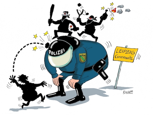 Cartoon: Connewitz (medium) by RABE tagged leipzig,connewitz,ausschreitungen,lina,linksextremisten,gewalt,randale,barrikaden,polizei,rabe,ralf,böhme,cartoon,karikatur,pressezeichnung,farbcartoon,tagescartoon,polizisten,anwohner,rücken,polizeieinsätze,pflastersteine,leipzig,connewitz,ausschreitungen,lina,linksextremisten,gewalt,randale,barrikaden,polizei,rabe,ralf,böhme,cartoon,karikatur,pressezeichnung,farbcartoon,tagescartoon,polizisten,anwohner,rücken,polizeieinsätze,pflastersteine