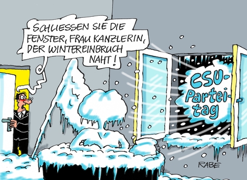 Cartoon: Csu Winter (medium) by RABE tagged csu,parteitag,seehofer,münchen,bayern,flüchtlinge,flüchtlingskrise,flüchtlingsdebatte,islam,islamisten,terroranschlag,paris,rabe,ralf,böhme,cartoon,karikatur,pressezeichnung,farbcartoon,tagescartoon,merkel,kanzlerin,winter,wintereinbruch,kälte,frost,schnee,eis,eiszapfen,sturm,csu,parteitag,seehofer,münchen,bayern,flüchtlinge,flüchtlingskrise,flüchtlingsdebatte,islam,islamisten,terroranschlag,paris,rabe,ralf,böhme,cartoon,karikatur,pressezeichnung,farbcartoon,tagescartoon,merkel,kanzlerin,winter,wintereinbruch,kälte,frost,schnee,eis,eiszapfen,sturm