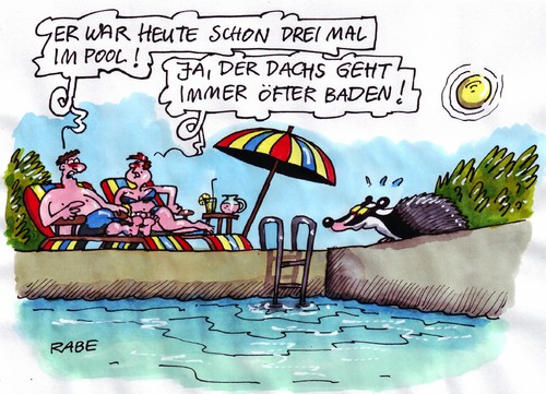 Cartoon: Dachspool (medium) by RABE tagged dax,index,wertpapier,aktie,börse,frankfurt,börsianer,spekulanten,banker,dowjones,gewinne,verluste,stier,bär,zinsen,kredit,euro,eu,krise,manager,finanzminister,schäuble,cdu,dachs,säugetier,dachsbau,dachshöhle,pool,swimmingpool,schwimmbecken,schwimmbad,schwimmen,baden,wasser,sonne,hitze,erfrischung,abkühlung,sonnenschirm,liege,liegestuhl,mann,frau,ehepaar,bikini,badehose,sonnenbrand,bankgeschäfte,dax,index,wertpapier,aktie,börse,frankfurt,börsianer,spekulanten,banker,dowjones,gewinne,verluste