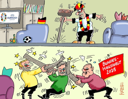 Cartoon: Debattenstreit (medium) by RABE tagged fußball,fussball,bundesliga,meistertitel,fußballer,bayern,münchen,bayer,leverkusen,rabe,ralf,böhme,cartoon,karikatur,pressezeichnung,frabcartoon,tagescartoon,schild,meister,schuß,ecke,eckball,sport,ampel,ampelregierung,lärmbelästigung,besenstiel,wohnzimmer,haushaltstreit,haushaltdebatte,uneinigkeit,fußball,fussball,bundesliga,meistertitel,fußballer,bayern,münchen,bayer,leverkusen,rabe,ralf,böhme,cartoon,karikatur,pressezeichnung,frabcartoon,tagescartoon,schild,meister,schuß,ecke,eckball,sport,ampel,ampelregierung,lärmbelästigung,besenstiel,wohnzimmer,haushaltstreit,haushaltdebatte,uneinigkeit