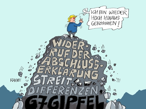 Cartoon: Der Gipfelstürmer (medium) by RABE tagged donald,trump,usa,us,president,washington,botschaften,länder,hauptstädte,rabe,ralf,böhme,cartoon,karikatur,pressezeichnung,farbcartoon,tagescartoon,kanada,gipfel,sieben,abreise,eklat,erklärung,differenzen,strafzölle,widerruf,abschlusserklärung,donald,trump,usa,us,president,washington,botschaften,länder,hauptstädte,rabe,ralf,böhme,cartoon,karikatur,pressezeichnung,farbcartoon,tagescartoon,kanada,gipfel,sieben,abreise,eklat,erklärung,differenzen,strafzölle,widerruf,abschlusserklärung