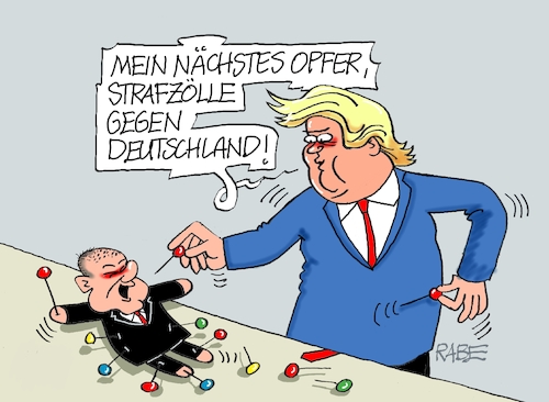 Cartoon: Deutschland wird geopfert (medium) by RABE tagged donald,trump,kamala,harris,präsidentschaftswahl,usa,wahlkampf,joe,biden,rabe,ralf,böhme,cartoon,karikatur,pressezeichnung,farbcartoon,tagescartoon,mc,donalds,burger,zoll,zölle,strafzölle,handelskrieg,china,deutschland,eu,kanada,mexiko,olaf,scholz,puppe,voodoo,voodoopuppe,voodoozauber,stiche,nadeln,opferrolle,donald,trump,kamala,harris,präsidentschaftswahl,usa,wahlkampf,joe,biden,rabe,ralf,böhme,cartoon,karikatur,pressezeichnung,farbcartoon,tagescartoon,mc,donalds,burger,zoll,zölle,strafzölle,handelskrieg,china,deutschland,eu,kanada,mexiko,olaf,scholz,puppe,voodoo,voodoopuppe,voodoozauber,stiche,nadeln,opferrolle