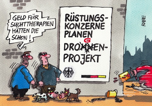 Cartoon: Drohnenprojekt (medium) by RABE tagged drohne,drohnenprojekt,kampfdrohne,aufklärungsdrohne,bundesregierung,verteidigungsministerin,ursula,von,der,leyen,bundeswehr,soldaten,flugobjekt,rabe,ralf,böhme,cartoon,karikatur,pressezeichnung,farbcartoon,rüstung,rüstungskonzerne,rüstungsexporte,geld,euro,planung,therapien,sucht,suchtberatung,drogen,drogensucht,drogensüchtige,entziehungskur,rauschgift,hanf,haschisch,drohne,drohnenprojekt,kampfdrohne,aufklärungsdrohne,bundesregierung,verteidigungsministerin,ursula,von,der,leyen,bundeswehr,soldaten,flugobjekt,rabe,ralf,böhme,cartoon,karikatur,pressezeichnung,farbcartoon,rüstung,rüstungskonzerne,rüstungsexporte,geld,euro,planung,therapien,sucht,suchtberatung,drogen,drogensucht,drogensüchtige,entziehungskur,rauschgift,hanf,haschisch