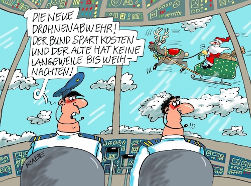 Cartoon: Drohnenüberwachung (medium) by RABE tagged sicherheit,sicherheitsüberwachung,flughafen,flugplätze,flieger,piloten,luftraum,luftverkehr,tower,rabe,ralf,böhme,cartoon,karikatur,pressezeichnung,farbcartoon,tagescartoon,drohne,drohnenführerschein,drohnenangriff,drohnenflieger,weihnachten,weihnachtsmann,rentiere,schlitten,himmel,wolken,sicherheit,sicherheitsüberwachung,flughafen,flugplätze,flieger,piloten,luftraum,luftverkehr,tower,rabe,ralf,böhme,cartoon,karikatur,pressezeichnung,farbcartoon,tagescartoon,drohne,drohnenführerschein,drohnenangriff,drohnenflieger,weihnachten,weihnachtsmann,rentiere,schlitten,himmel,wolken