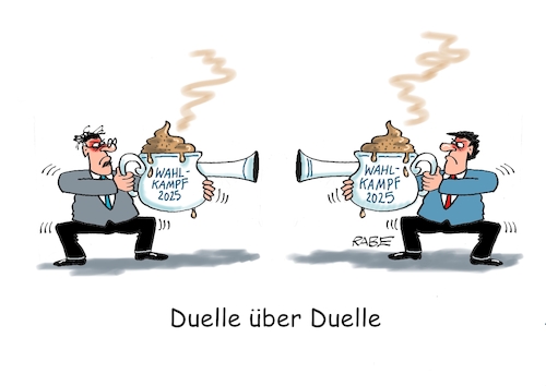 Cartoon: Duellanten (medium) by RABE tagged ampel,ampelregierung,rot,grün,gelb,fdp,spd,grüne,rabe,ralf,böhme,cartoon,karikatur,pressezeichnung,farbcartoon,tagescartoon,inflation,einkommen,rente,rentenpaket,bruch,streit,neuwahlen,wahl,wähler,wahlkampf,duell,quadrell,fernsehduell,kanzlerkandidaten,ampel,ampelregierung,rot,grün,gelb,fdp,spd,grüne,rabe,ralf,böhme,cartoon,karikatur,pressezeichnung,farbcartoon,tagescartoon,inflation,einkommen,rente,rentenpaket,bruch,streit,neuwahlen,wahl,wähler,wahlkampf,duell,quadrell,fernsehduell,kanzlerkandidaten