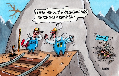 Cartoon: Durchbruch (medium) by RABE tagged griechenland,athen,parlamentswahlen,linksbündnis,syriza,tsipras,schuldenerlass,schuldenschnitt,finanzchefs,rabe,ralf,böhme,cartoon,karikatur,pressezeichnung,farbcartoon,tagescartoon,ezb,geldgeber,eu,euro,eurozone,rettungsschirm,kredit,anleihen,griechenland,athen,parlamentswahlen,linksbündnis,syriza,tsipras,schuldenerlass,schuldenschnitt,finanzchefs,rabe,ralf,böhme,cartoon,karikatur,pressezeichnung,farbcartoon,tagescartoon,ezb,geldgeber,eu,euro,eurozone,rettungsschirm,kredit,anleihen