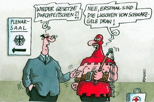 Cartoon: Durchgepeitschtes (medium) by RABE tagged plenarsaal,bundesregierung,bundesrat,gauck,bundespräsident,karlsruhe,unterschrift,gesetzt,henker,folter,folterknecht,peitsche,abgeordnete,zustimmung,abstimmung,merkel,kanzlerin,cdu,koalition,schwarzgelb,fdp,csu,einflussnahme,fiskalpakt,eu,eurokrise,rettungsschirm,griechenland,klage,ratifizierung,eurorettung,bundesverfassungsgericht,richter,esm,eilverfahren,staatsoberhaupt,verfassungsklage,rechtsstaat,plenarsaal,bundesregierung,gauck,bundespräsident,karlsruhe,unterschrift