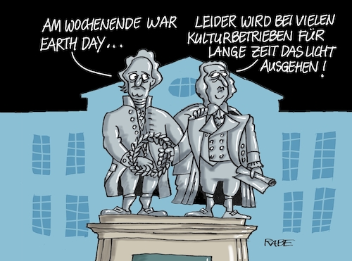 Cartoon: Earth Day (medium) by RABE tagged virus,corona,pandemie,coronakrise,rabe,ralf,böhme,cartoon,karikatur,pressezeichnung,farbcartoon,tagescartoon,viren,virenschutz,mundschutz,desinfektion,föderal,föderalismus,ländersache,dunkel,dunkelheit,licht,abschalten,earth,day,umweltschutz,stromsparung,goethe,schiller,denkmal,weimar,virus,corona,pandemie,coronakrise,rabe,ralf,böhme,cartoon,karikatur,pressezeichnung,farbcartoon,tagescartoon,viren,virenschutz,mundschutz,desinfektion,föderal,föderalismus,ländersache,dunkel,dunkelheit,licht,abschalten,earth,day,umweltschutz,stromsparung,goethe,schiller,denkmal,weimar