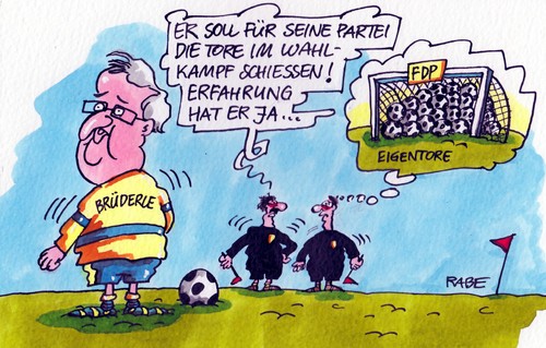 Cartoon: Eigentore (medium) by RABE tagged brüderle,fdp,bundesparteitag,spitzenkandidat,liberale,kapitän,mannschaftsführer,rabe,ralf,böhme,karikatur,cartoon,rainer,dirndl,bundestagswahl,koalition,opposition,fraktionschef,rösler,parteitag,parteichef,präsidium,tor,schiedsrichter,fußball,brüderle,fdp,bundesparteitag,spitzenkandidat,liberale,kapitän,mannschaftsführer,rabe,ralf,böhme,karikatur,cartoon,rainer,dirndl,bundestagswahl,koalition,opposition,fraktionschef,rösler,parteitag,parteichef,präsidium,tor,schiedsrichter,fußball