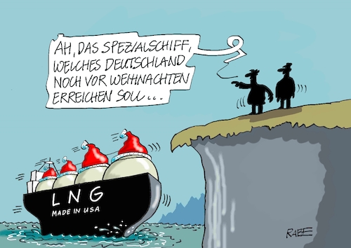 Cartoon: Ein Schiff wird hoffentlich komm (medium) by RABE tagged gas,gassparen,gasnotstand,gasgeben,sanktionen,gasspeicher,gasheizung,rabe,ralf,böhme,cartoon,karikatur,pressezeichnung,farbcartoon,tagescartoon,robert,habeck,putin,ukrainekrieg,wumms,doppelwumms,lng,flüssiggas,schiff,frachter,gaslieferung,hafen,wiehnachten,weihnachtsmannmütze,gas,gassparen,gasnotstand,gasgeben,sanktionen,gasspeicher,gasheizung,rabe,ralf,böhme,cartoon,karikatur,pressezeichnung,farbcartoon,tagescartoon,robert,habeck,putin,ukrainekrieg,wumms,doppelwumms,lng,flüssiggas,schiff,frachter,gaslieferung,hafen,wiehnachten,weihnachtsmannmütze