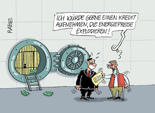 Cartoon: Energiekredit (medium) by RABE tagged energiepreise,energiekosten,gaspreise,preissteigerung,preisanpassung,enrgieriesen,energiekunden,rabe,ralf,böhme,cartoon,karikatur,pressezeichnung,farbzeichnung,tagescartoon,rentner,bank,kredit,heizkosten,energiepreise,energiekosten,gaspreise,preissteigerung,preisanpassung,enrgieriesen,energiekunden,rabe,ralf,böhme,cartoon,karikatur,pressezeichnung,farbzeichnung,tagescartoon,rentner,bank,kredit,heizkosten