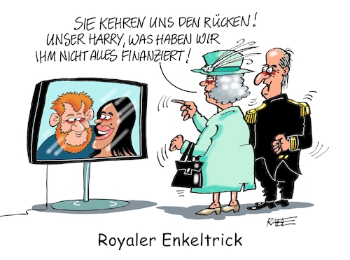 Cartoon: Enkeltrick (medium) by RABE tagged brexit,no,deal,johnson,boris,downing,street,austritt,eu,brüssel,london,rabe,ralf,böhme,cartoon,karikatur,pressezeichnung,farbcartoon,tagescartoon,enkel,enkeltrick,meghan,prinz,harry,queen,elisabeth,royal,britisch,königshaus,megxit,krone,adlige,brexit,no,deal,johnson,boris,downing,street,austritt,eu,brüssel,london,rabe,ralf,böhme,cartoon,karikatur,pressezeichnung,farbcartoon,tagescartoon,enkel,enkeltrick,meghan,prinz,harry,queen,elisabeth,royal,britisch,königshaus,megxit,krone,adlige