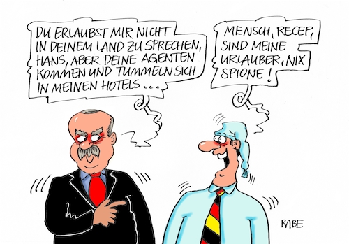 Cartoon: Erdogan und Hans (medium) by RABE tagged erdogan,türkei,ankara,putsch,diktatur,menschenrechte,pressefreiheit,recep,diktator,sultan,rabe,ralf,böhme,ccartoon,pressezeichnung,farbcartoon,tagescartoon,agenten,spionage,hotels,antalya,urlauber,spione,reisehinweis,wirtschaftssanktionen,erdogan,türkei,ankara,putsch,diktatur,menschenrechte,pressefreiheit,recep,diktator,sultan,rabe,ralf,böhme,ccartoon,pressezeichnung,farbcartoon,tagescartoon,agenten,spionage,hotels,antalya,urlauber,spione,reisehinweis,wirtschaftssanktionen