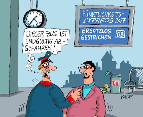 Cartoon: Ersatzlosigkeit (medium) by RABE tagged db,deutsche,bahn,reisende,kunden,pünktlichkei,fahrplan,rabe,ralf,böhme,cartoon,karikatur,pressezeichnung,farbcartoon,tagescartoon,bahnsteigkante,schaffner,express,ice,schienenersatzverkehr,pümktlichkeitsoffensive,db,deutsche,bahn,reisende,kunden,pünktlichkei,fahrplan,rabe,ralf,böhme,cartoon,karikatur,pressezeichnung,farbcartoon,tagescartoon,bahnsteigkante,schaffner,express,ice,schienenersatzverkehr,pümktlichkeitsoffensive