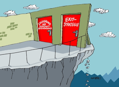 Cartoon: Exit Strategie (medium) by RABE tagged virus,corona,pandemie,coronakrise,rabe,ralf,böhme,cartoon,karikatur,pressezeichnung,farbcartoon,tagescartoon,viren,virenschutz,mundschutz,desinfektion,föderal,föderalismus,ländersache,exit,exitstrategi9e,lockerung,aufwärtstrend,abgrund,coronabeschränkungen,kontaktsperre,ausgangssperre,kontrollen,hochfahren,wirtschaft,arneitslosigkeit,virus,corona,pandemie,coronakrise,rabe,ralf,böhme,cartoon,karikatur,pressezeichnung,farbcartoon,tagescartoon,viren,virenschutz,mundschutz,desinfektion,föderal,föderalismus,ländersache,exit,exitstrategi9e,lockerung,aufwärtstrend,abgrund,coronabeschränkungen,kontaktsperre,ausgangssperre,kontrollen,hochfahren,wirtschaft,arneitslosigkeit