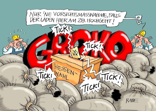 Cartoon: Explosionsgefahr (medium) by RABE tagged markus,söder,csu,bayern,münchen,landesvorsitzender,horst,seehofer,merkel,cdu,union,streit,unionstreit,asylstreit,ultimatum,grenze,zurückweisung,flüchtlinge,grenzkontrollen,bayernwahl,landtagswahl,wahlschlappe,regierungsbildung,hessen,hessenwahl,stimmverlust,umfragetief,groko,spd,merkle,sprengstoff,explosionsgefahr,sand,sandsäcke,wahlurne,ticken,markus,söder,csu,bayern,münchen,landesvorsitzender,horst,seehofer,merkel,cdu,union,streit,unionstreit,asylstreit,ultimatum,grenze,zurückweisung,flüchtlinge,grenzkontrollen,bayernwahl,landtagswahl,wahlschlappe,regierungsbildung,hessen,hessenwahl,stimmverlust,umfragetief,groko,spd,merkle,sprengstoff,explosionsgefahr,sand,sandsäcke,wahlurne,ticken