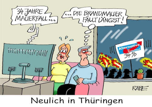 Cartoon: Fackelträger (medium) by RABE tagged mauer,mauerfall,brandmauer,afd,osten,grenze,grenzöffnung,rabe,ralf,böhme,cartoon,karikatur,pressezeichnung,farbcartoon,tagescartoon,tv,ehepaar,couch,thüringen,wahl,umfragewerte,ddr,westen,mauer,mauerfall,brandmauer,afd,osten,grenze,grenzöffnung,rabe,ralf,böhme,cartoon,karikatur,pressezeichnung,farbcartoon,tagescartoon,tv,ehepaar,couch,thüringen,wahl,umfragewerte,ddr,westen