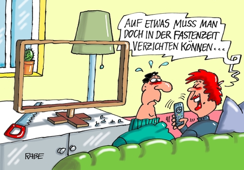 Cartoon: Fastenzeit (medium) by RABE tagged fasten,fastenzeit,heilfasten,verzicht,rabe,ralf,böhme,cartoon,karikatur,pressezeichnung,farbcartoon,tagescartoon,fernsehen,tv,mann,frau,couch,fernsehprogramm,fernbedienung,atrappe,brettergestell,fasten,fastenzeit,heilfasten,verzicht,rabe,ralf,böhme,cartoon,karikatur,pressezeichnung,farbcartoon,tagescartoon,fernsehen,tv,mann,frau,couch,fernsehprogramm,fernbedienung,atrappe,brettergestell