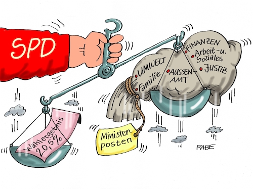 Cartoon: Federgewicht (medium) by RABE tagged sonderparteitag,spd,martin,schulz,ja,groko,koalitionsverhandlungen,rabe,ralf,böhme,cartoon,karikatur,pressezeichnung,farbcartoon,tagescartoon,merkel,union,koalition,waage,wahlergebniss,bundestagswahl,neuwahlen,ministerposten,aussenminister,gabriel,nahles,mitgliederbefragung,basis,jusos,sonderparteitag,spd,martin,schulz,ja,groko,koalitionsverhandlungen,rabe,ralf,böhme,cartoon,karikatur,pressezeichnung,farbcartoon,tagescartoon,merkel,union,koalition,waage,wahlergebniss,bundestagswahl,neuwahlen,ministerposten,aussenminister,gabriel,nahles,mitgliederbefragung,basis,jusos