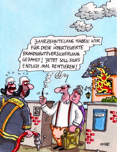 Cartoon: Feuerfest (medium) by RABE tagged feuer,brand,brandherd,flammen,rauch,rauchvergiftung,löschen,löscheinsatz,feuerwehrfahrzeug,kameraden,oberbrandmeister,löschzug,schlauch,feuerlöscher,dachstuhlbrand,versicherung,brandschutzversicherung,versicherungspolice,rauchmelder,hydrant,feuermelder,rettungsdienst,leitstelle,rentner,mann,frau,streichhölzer,brandstifter,feuerteufel,benzin,benzinkanister,brandbeschleuniger,feuer,brand,brandherd,flammen,rauchvergiftung,löschen,löscheinsatz,kameraden,oberbrandmeister,löschzug,feuerwehrfahrzeug