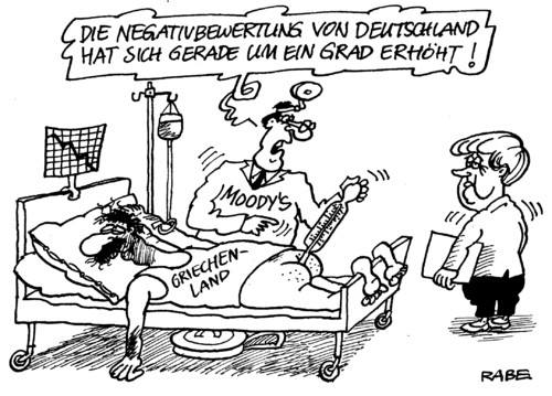 Cartoon: Fieberzäpfchen (medium) by RABE tagged griecheland,griechenlandhilfe,athen,hellas,papademos,finanzchefs,schäuble,eu,euro,eurokrise,schulden,schuldenschnitt,rettungsschirm,schuldenerlass,banken,kredit,rückzahlung,krediterlass,gläubiger,börse,steuerzahler,euroaustritt,austritt,eurozone,geduld,geduldsfaden,faden,garn,fiskalpakt,eurobond,iwf,rösler,fdp,wirtschaftsminister,eurokommission,spekulation,rating,ratingagentur,moodys,merkel,kanzlerin,cdu,krankenhaus,krankenstation,krankenbett,arzt,oberarzt,visite,tropf,infussion,diagramm,fieber,fieberthermometer,grad,temperatur,temperaturerhöhung,schieber,bewertung,negativbewertung,bonität