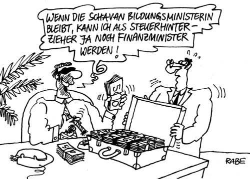 Cartoon: Finanzminister (medium) by RABE tagged steuerbetrüger,schavan,bundesbildungsministerin,betrug,plagiat,plagiatsaffäre,guttenberg,studium,uni,doktorarbeit,rabe,ralf,böhme,cartoon,karikatur,düsseldorf,wissenschaftsstreit,prüfverfahren,fakultät,fakultätsrat,gutachter,verfahren,doktor,steuerhinterziehung,geld,geldkoffer,schweiz,finanzamt,finanzminister,steuerbetrüger,schavan,bundesbildungsministerin,betrug,plagiat,plagiatsaffäre,guttenberg,studium,uni,doktorarbeit,rabe,ralf,böhme,cartoon,karikatur,düsseldorf,wissenschaftsstreit,prüfverfahren,fakultät,fakultätsrat,gutachter,verfahren,doktor,steuerhinterziehung,geld,geldkoffer,schweiz,finanzamt,finanzminister