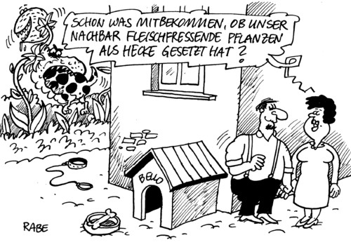 Cartoon: Fleischfressendes (medium) by RABE tagged nachbarn,hecke,zaun,gartenzaun,recht,nachbarschaft,nachbarschaftsrecht,justiz,rechtsstelle,schiedsstelle,schiedskommission,gericht,justiziar,aussöhnung,streit,stress,hund,hundehütte,grundstück,nachbargrundstück,bellen,bello,hundeknochen,hütte,fressnapf,pflanze,fleisch,fleischfressend,botanik,morgentau,hundehalsband,hundefutter,verspeisen,vfressen,verdauen,fleischfresser,nachbarn,zaun,hecke,gartenzaun,recht,nachbarschaft,nachbarschaftsrecht,rechtsstelle,justiz