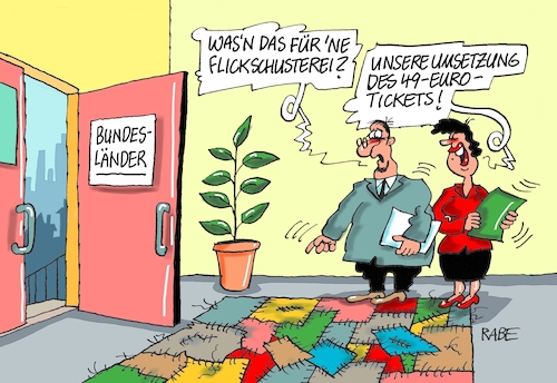 Cartoon: Flickschusterei (medium) by RABE tagged verkehrswende,deutsche,bahn,bahnsteig,reisende,lautsprecher,rabe,ralf,böhme,cartoon,karikatur,pressezeichnung,farbcartoon,tagescartoon,adler,oldtimerbahn,oldtimer,verspätung,neunundvierzig,euro,ticket,verkaufsstart,ländersache,bundesländer,schiene,verkehrsminister,wissing,flicken,flickenteppich,flickwerk,flickschusterei,verkehrswende,deutsche,bahn,bahnsteig,reisende,lautsprecher,rabe,ralf,böhme,cartoon,karikatur,pressezeichnung,farbcartoon,tagescartoon,adler,oldtimerbahn,oldtimer,verspätung,neunundvierzig,euro,ticket,verkaufsstart,ländersache,bundesländer,schiene,verkehrsminister,wissing,flicken,flickenteppich,flickwerk,flickschusterei