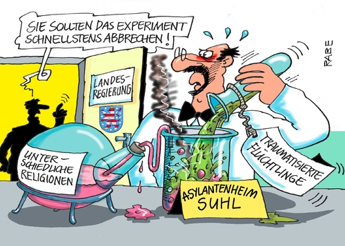 Cartoon: Flüchtlingsheim Suhl (medium) by RABE tagged asylantenheim,suhl,friedberg,auseinandersetzung,glauben,religion,koran,polizei,gewalt,asylanten,kriegsflüchtlinge,rabe,ralf,böhme,cartoon,karikatur,pressezeichnung,farbcartoon,tagescartoon,ramelow,ministerpräsident,thüringen,asylantenheim,suhl,friedberg,auseinandersetzung,glauben,religion,koran,polizei,gewalt,asylanten,kriegsflüchtlinge,rabe,ralf,böhme,cartoon,karikatur,pressezeichnung,farbcartoon,tagescartoon,ramelow,ministerpräsident,thüringen