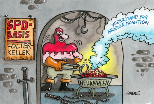 Cartoon: Folterkammer (medium) by RABE tagged folterknecht,henker,hitze,glut,zange,kohlenbecken,folterwerkzeuge,folterkeller,folterkammer,folter,spdbasis,umfrage,parteibasis,csu,seehofer,neuwahlen,farbcartoon,pressezeichnung,karikatur,cartoon,böhme,ralf,rabe,cdu,merkel,kanzlerin,berlin,koalitionsgespräche,koalitionsrunde,koalitionsvertrag,koalition,basisbefragung,basis,nahles,gabriel,parteitag,dezemeber,abstimmung,sozialdemokraten,spd,spd,sozialdemokraten,abstimmung,dezemeber,parteitag,gabriel,nahles,basis,basisbefragung,koalition,koalitionsvertrag,koalitionsrunde,koalitionsgespräche,berlin,kanzlerin,merkel,cdu,rabe,ralf,böhme,cartoon,karikatur,pressezeichnung,farbcartoon,neuwahlen,seehofer,csu,parteibasis,umfrage,spdbasis,folter,folterkammer,folterkeller,folterwerkzeuge,kohlenbecken,zange,glut,hitze,henker,folterknecht