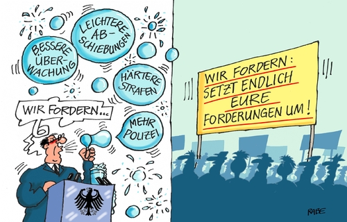 Cartoon: Forderungen über Forderungen (medium) by RABE tagged cartoon,böhme,ralf,rabe,abschiebung,überwachung,flüchtlingskrise,flüchtlinge,ausschreitungen,übergriffe,köln,groko,bundesregierung,verschätfungen,gesetze,strafen,polizeiaufstockung,tagescartoon,farbcartoon,pressezeichnung,karikatur,forderungen,umsetzung,seifenblasen,volk,transparente,bundesregierung,groko,köln,übergriffe,ausschreitungen,flüchtlinge,flüchtlingskrise,überwachung,abschiebung,rabe,ralf,böhme,cartoon,karikatur,pressezeichnung,farbcartoon,tagescartoon,polizeiaufstockung,strafen,gesetze,verschätfungen,transparente,volk,seifenblasen,umsetzung