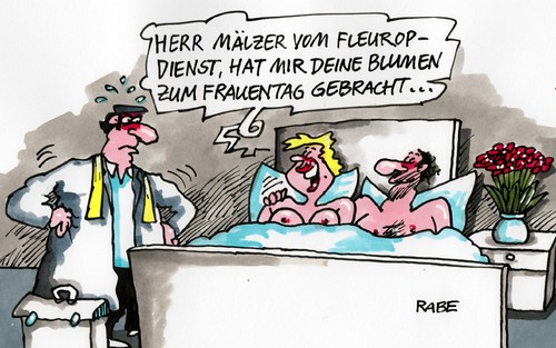 Cartoon: Frauentag (medium) by RABE tagged frauen,frauentag,frauenquote,frauenbeauftragte,fleurop,fleuropdienst,fleuropservice,blumen,blumenstrauss,feiertag,international,frauenrechtler,rabe,ralf,böhme,cartoon,karikatur,pressezeichnung,farbcartoon,mann,ehepaar,bett,schlafzimmer,beischlaf,fremdgehen,frauen,frauentag,frauenquote,frauenbeauftragte,fleurop,fleuropdienst,fleuropservice,blumen,blumenstrauss,feiertag,international,frauenrechtler,rabe,ralf,böhme,cartoon,karikatur,pressezeichnung,farbcartoon,mann,ehepaar,bett,schlafzimmer,sex,beischlaf,fremdgehen