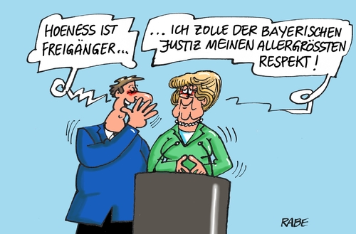 Cartoon: Freigängiges (medium) by RABE tagged merkel,kanzlerin,cdu,regierungserklärung,rednerpult,mikrofone,presse,hoeneß,uli,fc,bayern,münchen,rabe,ralf,böhme,cartoon,karikatur,pressezeichnung,farbcartoon,tagescartoon,steuerbetrug,steuersünder,selbstanzeige,haft,freigang,hafterleichterung,jugendarbeit,merkel,kanzlerin,cdu,regierungserklärung,rednerpult,mikrofone,presse,hoeneß,uli,fc,bayern,münchen,rabe,ralf,böhme,cartoon,karikatur,pressezeichnung,farbcartoon,tagescartoon,steuerbetrug,steuersünder,selbstanzeige,haft,freigang,hafterleichterung,jugendarbeit