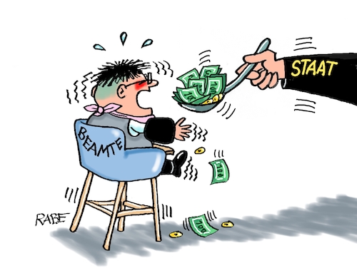 Cartoon: Fütterungszeit (medium) by RABE tagged merz,kanzler,koalition,union,spd,klingbeil,cartoon,karikatur,pressezeichnung,farbcartoon,tagescartoon,db,bahn,frühling,frühjahr,frühjahrsputz,ice,zug,blumenkasten,blumenkästen,esc,songcontest,beamte,säugling,fütterung,beamtenstatus,beamtenbesoldung,beamtenbezüge,reform,kürzung,geld,gehalt,steigerung,diäten,löffel,merz,kanzler,koalition,union,spd,klingbeil,cartoon,karikatur,pressezeichnung,farbcartoon,tagescartoon,db,bahn,frühling,frühjahr,frühjahrsputz,ice,zug,blumenkasten,blumenkästen,esc,songcontest,beamte,säugling,fütterung,beamtenstatus,beamtenbesoldung,beamtenbezüge,reform,kürzung,geld,gehalt,steigerung,diäten,löffel
