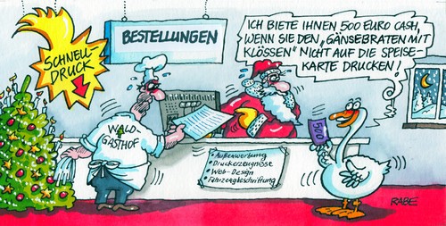 Cartoon: Gänsebraten (medium) by RABE tagged gänsebraten,gans,weihnachtsgans,weihnachten,christmas,bescherung,braten,geflügel,weihnachtsbaum,festtagsbraten,rabe,ralf,böhme,cartoon,karikatur,werbeagentur,druckerei,design,visitenkarten,weihnachtskarten,menü,speisekarten,menükarten,schnelldruck,klöße,klösse,cash,euro,koch,waldgasthof,gänsebraten,gans,weihnachtsgans,weihnachten,christmas,bescherung,braten,geflügel,weihnachtsbaum,festtagsbraten,rabe,ralf,böhme,cartoon,karikatur,werbeagentur,druckerei,design,visitenkarten,weihnachtskarten,menü,speisekarten,menükarten,schnelldruck,klöße,klösse,cash,euro,koch,waldgasthof