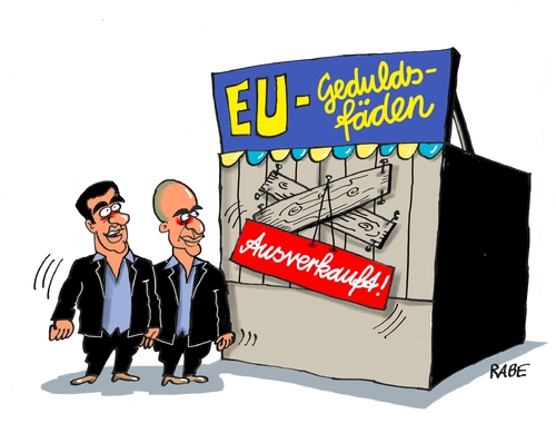 Cartoon: Gedulsfäden (medium) by RABE tagged griechenland,athen,austritt,eurozone,linksbündnis,rabe,ralf,böhme,cartoon,karikatur,pressezeichnung,farbcartoon,tagescartoon,syriza,tsipras,ezb,brüssel,schuldenschnitt,geduld,gedulsfäden,varoufakis,staatspleite,regierungschefs,geldgeber,volksabstimmung,referendum,verärgerung,eurogruppenchef,iwf,banken,griechenland,athen,austritt,eurozone,linksbündnis,rabe,ralf,böhme,cartoon,karikatur,pressezeichnung,farbcartoon,tagescartoon,syriza,tsipras,ezb,brüssel,schuldenschnitt,geduld,gedulsfäden,varoufakis,staatspleite,regierungschefs,geldgeber,volksabstimmung,referendum,verärgerung,eurogruppenchef,iwf,banken