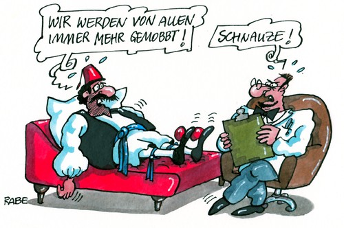 Cartoon: Gemobbtes (medium) by RABE tagged samaras,kanzlerin,merkel,cdu,kanzleramt,sparkurs,kauder,brüderle,reformprogramm,ministerpräsident,reform,zeitaufschub,griechenland,griechenlandrettung,athen,hellas,rettungspaket,rettungsschirm,schulden,schuldenerlass,schuldenschnitt,staatschefs,finanzchefs,schäuble,euro,eu,brüssel,eurokrise,parlament,machtwechsel,kredit,krediterlass,rückzahlung,darlehen,überweisung,premier,austritt,eurozone,sparwille,mobbing,mobbingtherapie,opfer,couch,ledercouch,psychiater,psychiatrie,nerven,nervenarzt,nervenheilanstalt,schnauze,samaras,kanzlerin,merkel,cdu,kanzleramt,sparkurs,kauder,brüderle,reformprogramm,ministerpräsident,reform,zeitaufschub,griechenland,griechenlandrettung,athen,hellas,rettungspaket,rettungsschirm,schulden,schuldenerlass,schuldenschnitt,staatschefs,finanzchefs,schäuble,euro,eu,brüssel,eurokrise,parlament,machtwechsel,kredit,krediterlass,rückzahlung,darlehen,überweisung,premier,austritt,eurozone,sparwille,mobbing,mobbingtherapie,opfer,couch,ledercouch,psychiater,psychiatrie,nerven,nervenarzt,nervenheilanstalt,schnauze