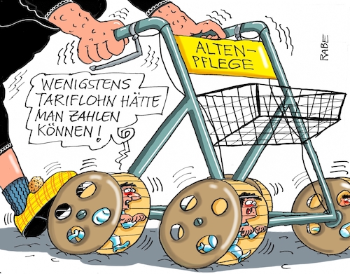 Cartoon: Gerechte Bezahlung (medium) by RABE tagged altenpflege,altenpfleger,tariflohn,mindestlohn,rollator,pfleger,pflegepersonal,rabe,ralf,böhme,cartoon,karikatur,pressezeichnung,farbcartoon,tagescartoon,hamster,hamsterrad,tretmühle,gerechtigkeit,gesundheitsminister,altenpflege,altenpfleger,tariflohn,mindestlohn,rollator,pfleger,pflegepersonal,rabe,ralf,böhme,cartoon,karikatur,pressezeichnung,farbcartoon,tagescartoon,hamster,hamsterrad,tretmühle,gerechtigkeit,gesundheitsminister