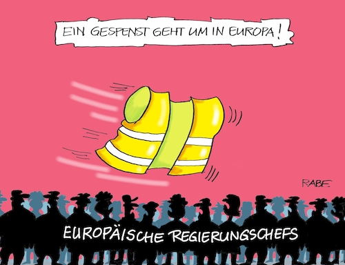 Cartoon: Gespenstisches (medium) by RABE tagged gelbe,westen,gelbwestenterror,benzin,diesel,benzinpreise,frankreich,protest,macron,paris,randale,krawalle,rabe,ralf,böhme,cartoon,karikatur,pressezeichnung,farbcartoon,tagescartoons,gespenst,eu,europa,regierungsschefs,gelbe,westen,gelbwestenterror,benzin,diesel,benzinpreise,frankreich,protest,macron,paris,randale,krawalle,rabe,ralf,böhme,cartoon,karikatur,pressezeichnung,farbcartoon,tagescartoons,gespenst,eu,europa,regierungsschefs