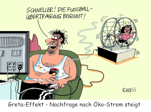 Cartoon: Greta Effekt II (medium) by RABE tagged klimawandel,umwelt,umweltministerin,schulze,sp,klimapreis,heizung,auto,rabe,ralf,böhme,cartoon,karikatur,pressezeichnung,farbcartoon,tagescartoon,brücke,bettler,verkehr,klimaprämie,friday,for,future,greta,gretaeffekt,ökostrom,umdenken,laufrad,energiegewinnung,tv,fußballübetragung,klimawandel,umwelt,umweltministerin,schulze,sp,klimapreis,heizung,auto,rabe,ralf,böhme,cartoon,karikatur,pressezeichnung,farbcartoon,tagescartoon,brücke,bettler,verkehr,klimaprämie,friday,for,future,greta,gretaeffekt,ökostrom,umdenken,laufrad,energiegewinnung,tv,fußballübetragung