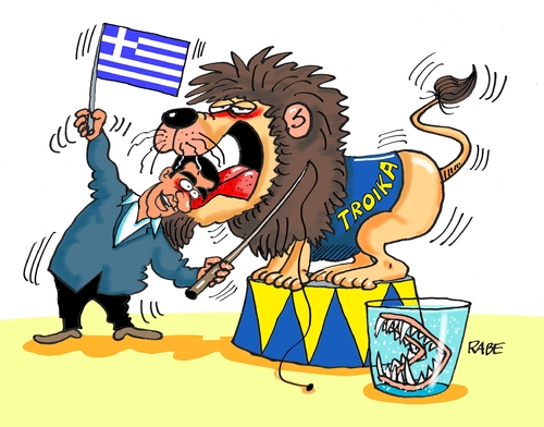 Cartoon: Grieche nochmal (medium) by RABE tagged griechenland,athen,austritt,eurozone,linksbündnis,rabe,ralf,böhme,cartoon,karikatur,pressezeichnung,farbcartoon,tagescartoon,syriza,tsipras,ezb,brüssel,schuldenschnitt,troika,finanzminister,zirkus,löwe,domptuer,gebiss,griechenland,athen,austritt,eurozone,linksbündnis,rabe,ralf,böhme,cartoon,karikatur,pressezeichnung,farbcartoon,tagescartoon,syriza,tsipras,ezb,brüssel,schuldenschnitt,troika,finanzminister,zirkus,löwe,domptuer,gebiss