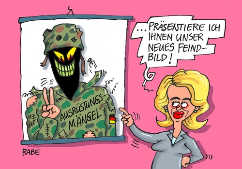 Cartoon: Gurkentruppe (medium) by RABE tagged bundeswehr,verteidigungsministerin,von,der,leyen,cdu,ausrüstung,ausrüstungsmängel,rabe,ralf,böhme,cartoon,karikatur,pressezeichnung,farbcartoon,tagescartoon,uniform,feind,feindbild,kampfmoral,soldaten,bundeswehr,verteidigungsministerin,von,der,leyen,cdu,ausrüstung,ausrüstungsmängel,rabe,ralf,böhme,cartoon,karikatur,pressezeichnung,farbcartoon,tagescartoon,uniform,feind,feindbild,kampfmoral,soldaten