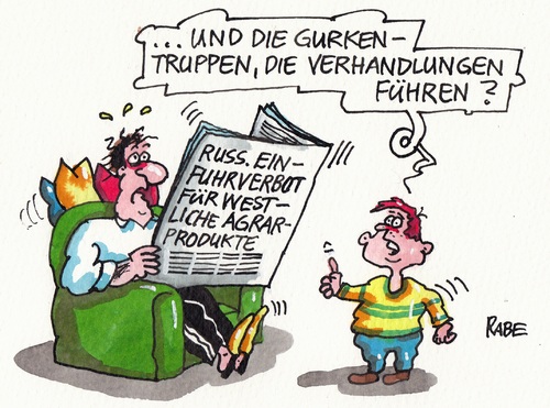 Cartoon: Gurkentruppen (medium) by RABE tagged russland,russe,putin,gemüse,agrarprodukte,fleisch,einfuhrverbot,westen,milchprodukte,rabe,ralf,böhme,cartoon,karikatur,pressezeichnung,farbcartoon,tagescartoon,vater,sohn,gurken,gurkentruppen,eu,verhandlungen,russland,russe,putin,gemüse,agrarprodukte,fleisch,einfuhrverbot,westen,milchprodukte,rabe,ralf,böhme,cartoon,karikatur,pressezeichnung,farbcartoon,tagescartoon,vater,sohn,gurken,gurkentruppen,eu,verhandlungen