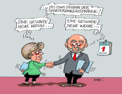 Cartoon: Gute neue Woche (medium) by RABE tagged bundestag,bundestagssitzung,bundestagswahl,schlagabtausch,lammert,merkel,gabril,rabe,ralf,böhme,cartoon,karikatur,pressezeichnung,farbcartoon,tagescartoon,neujahr,silvester,vorsätze,merkle,kanzlerin,union,schulz,spd,sondierungsgespräche,groko,neuwahlen,minderheitsregierung,abreißkalender,bundestag,bundestagssitzung,bundestagswahl,schlagabtausch,lammert,merkel,gabril,rabe,ralf,böhme,cartoon,karikatur,pressezeichnung,farbcartoon,tagescartoon,neujahr,silvester,vorsätze,merkle,kanzlerin,union,schulz,spd,sondierungsgespräche,groko,neuwahlen,minderheitsregierung,abreißkalender